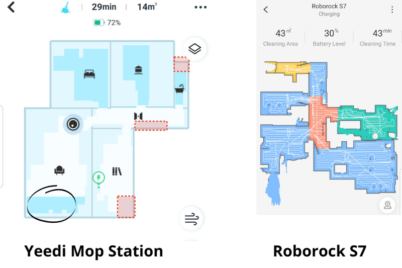 Die Fahrwege des Yeedi Mop werden mit denen des Roborock S7 vergleichen